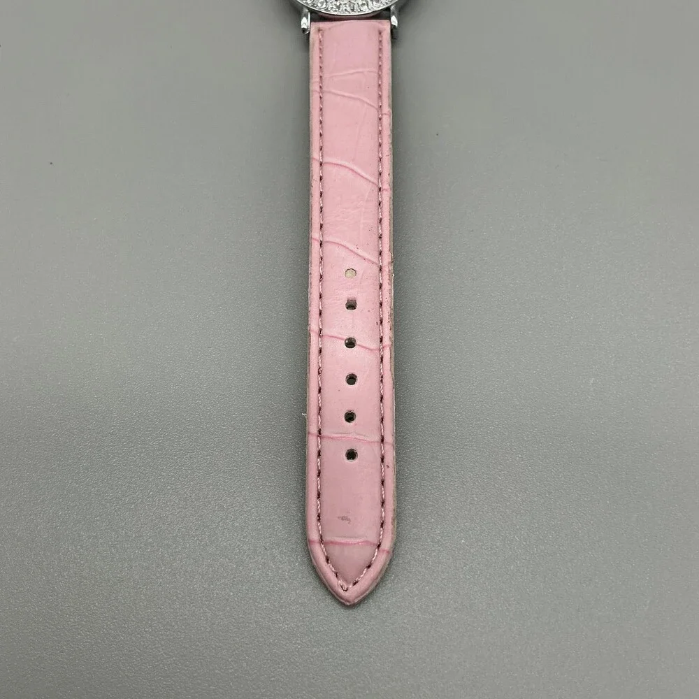 Lure Women Watch 30mm Silver TonePink Leather Floating Crystal Bezel New Battery